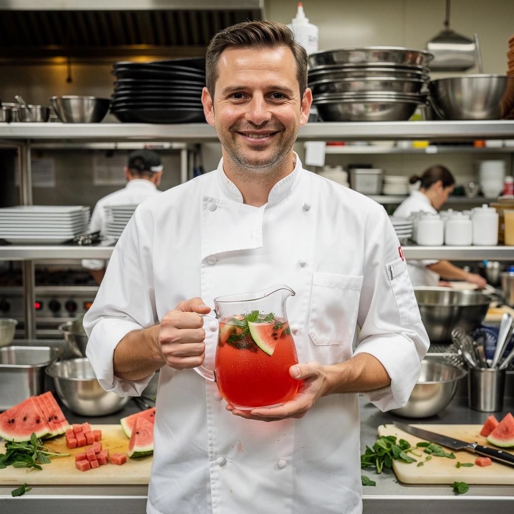 Chladný melónový mätový čaj v sklenenej nádobe s ľadom a citrónom.